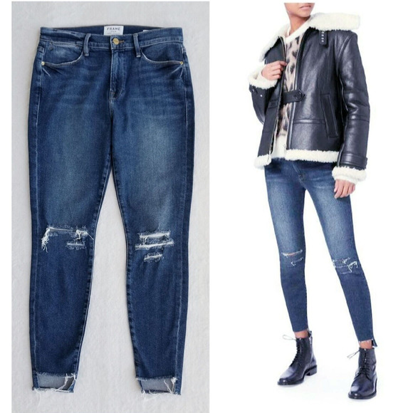 FRAME DENIM "le high skinny stretch" raw distressed anthropologie jeans $238 28 - Picture 1 of 11